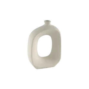 Gypsum 18cm Rectangular Ring Design Beige Vase