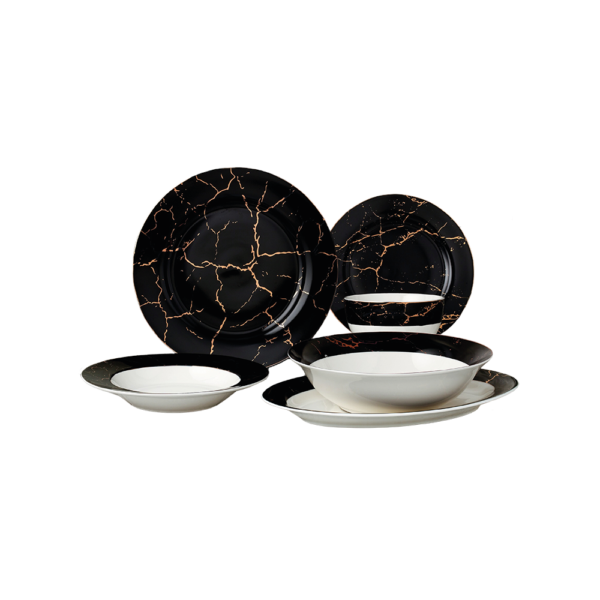 Momaz 26pcs Porcelain Marbled Design Black Dinner Set