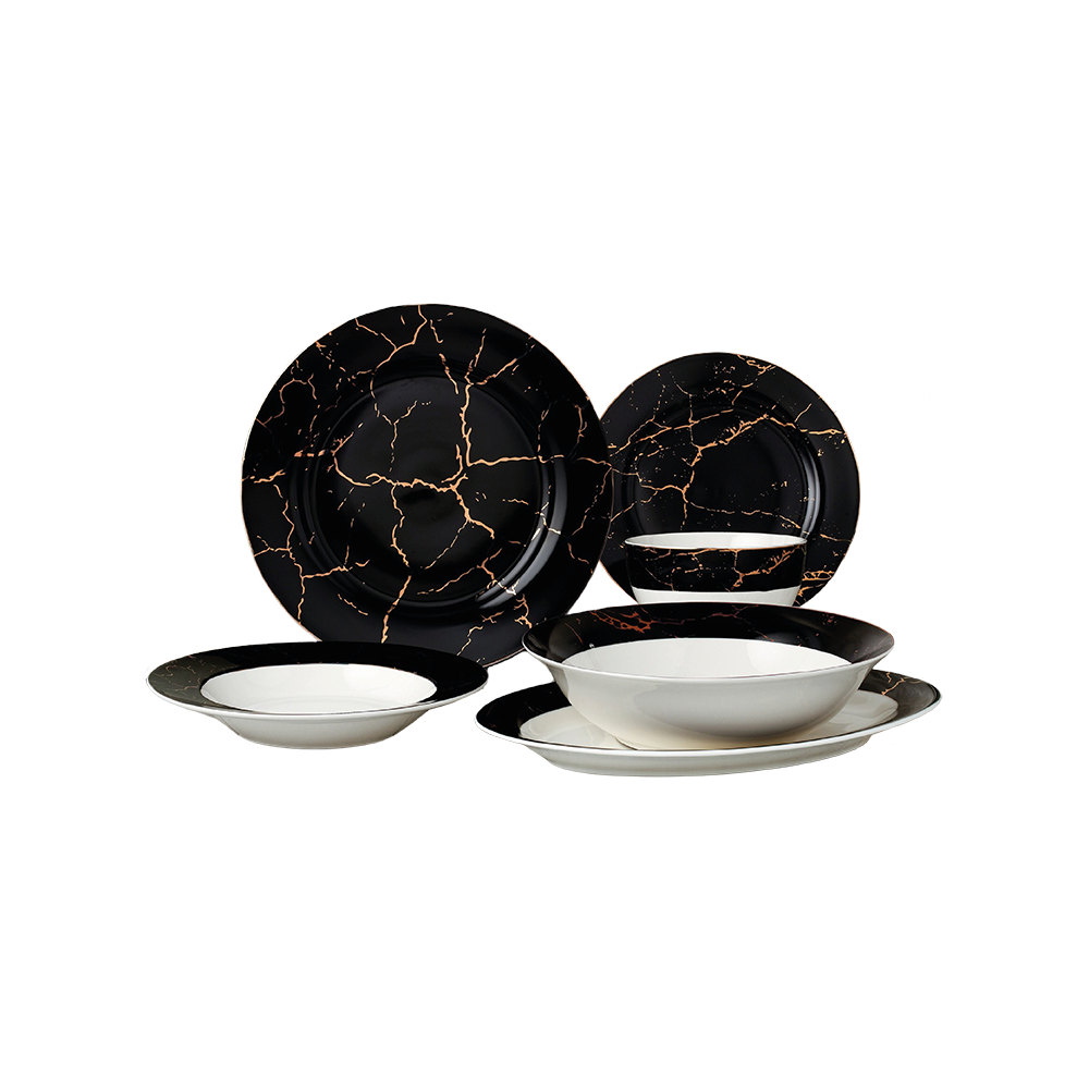 Momaz 26pcs Porcelain Marbled Design Black Dinner Set