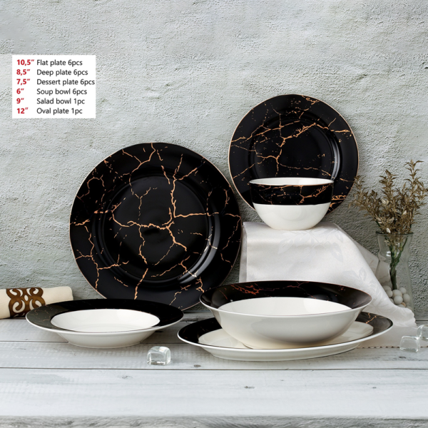 Momaz 26pcs Porcelain Marbled Design Black Dinner Set1