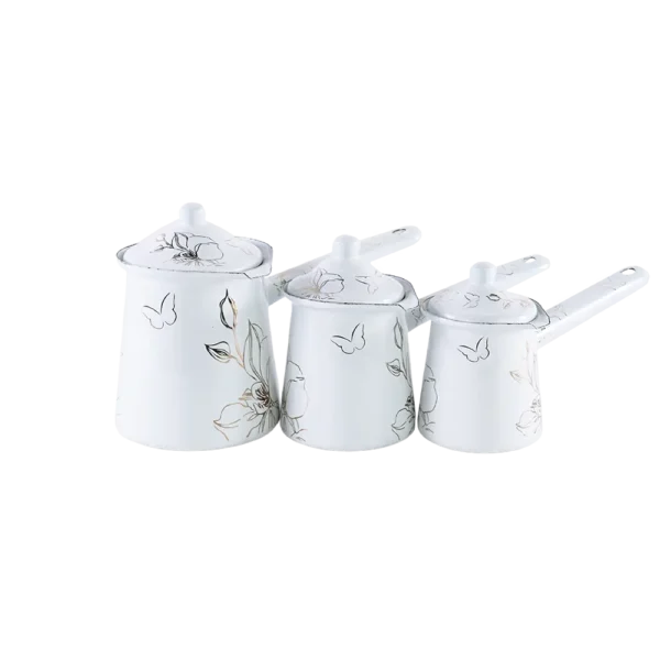 Momaz 3pcs Floral Design White Coffee Pots Set