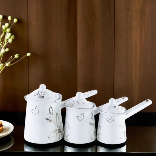 Momaz 3pcs Floral Design White Coffee Pots Set1