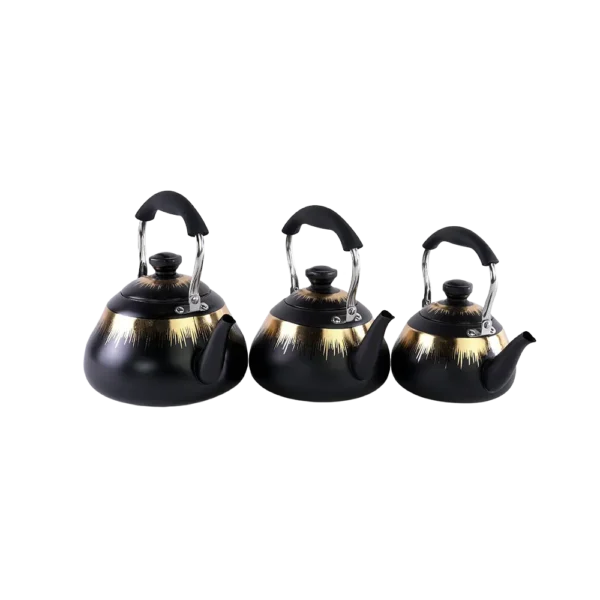 Momaz 3pcs Stainless Black & Gold Tea Pots Set