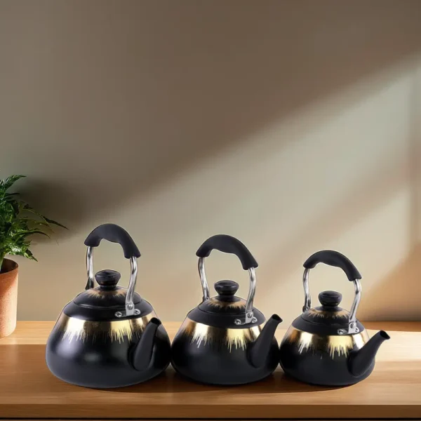 Momaz 3pcs Stainless Black & Gold Tea Pots Set1