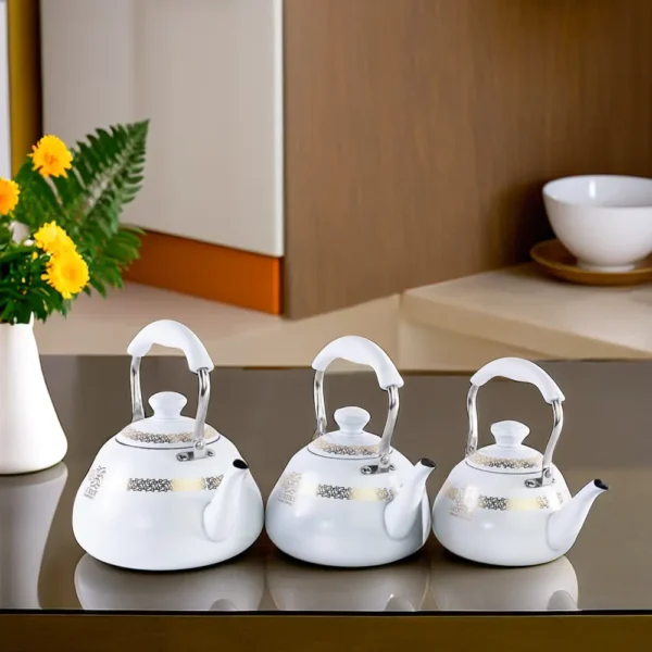 Momaz 3pcs Stainless Luxury White Tea Pots Set1