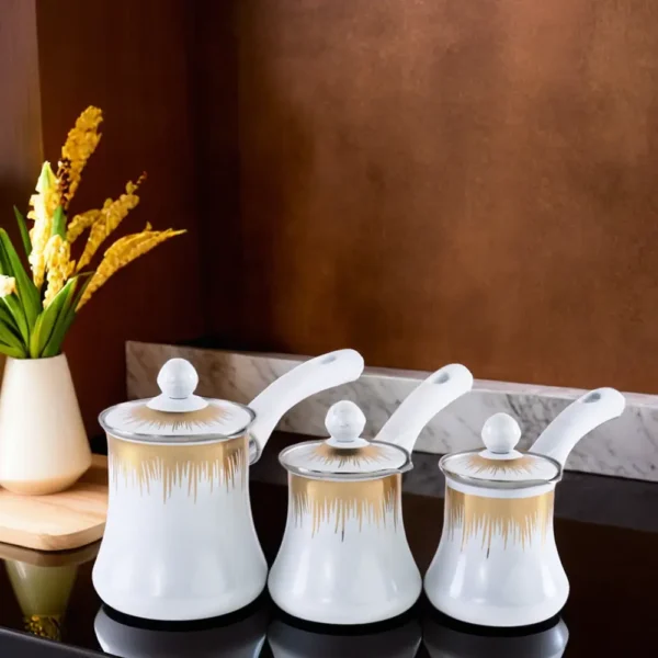 Momaz 3pcs Stainless White & Gold Coffee Pots Set1