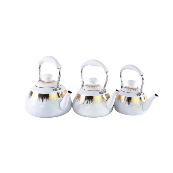 Momaz 3pcs Stainless White & Gold Tea Pots Set