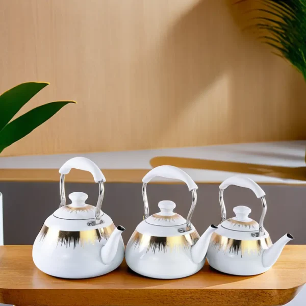 Momaz 3pcs Stainless White & Gold Tea Pots Set1