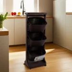 Panda Plast 3 Tier Rolling Dark Brown Storage Basket Organizer1