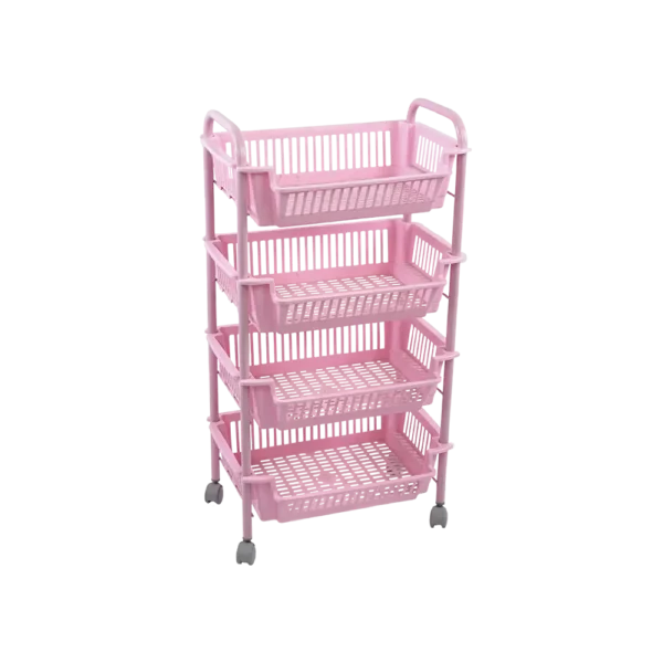 Rolling 4 Tier Pink Storage Basket Organizer