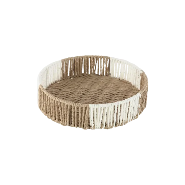 Straw 22cm Beige & White Basket