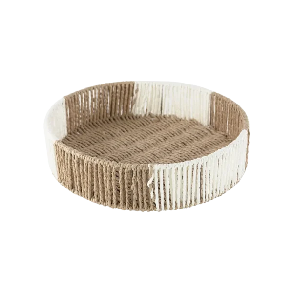 Straw 32cm Beige & White Basket