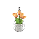 Tulip Orange Flowers With Silver Vase & Stand