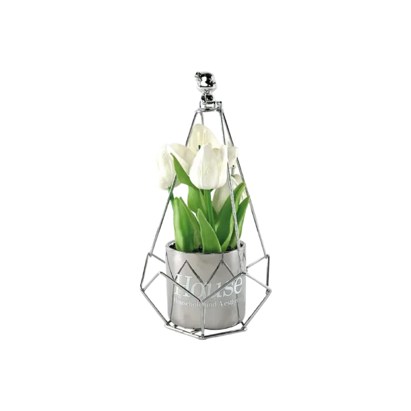 Tulip White Flowers With Silver Vase & Stand