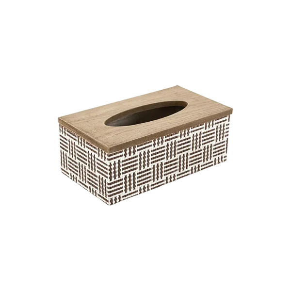 Wooden 22x12x7.5cm White & Brown Tissue Box