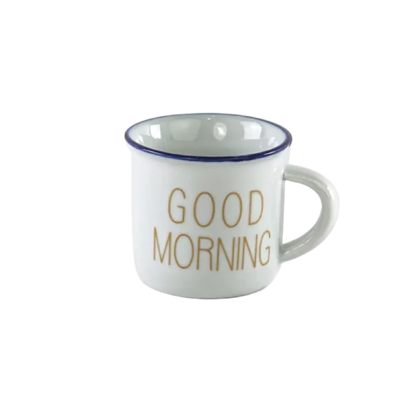 Ceramic good morning design blue small coffee cup