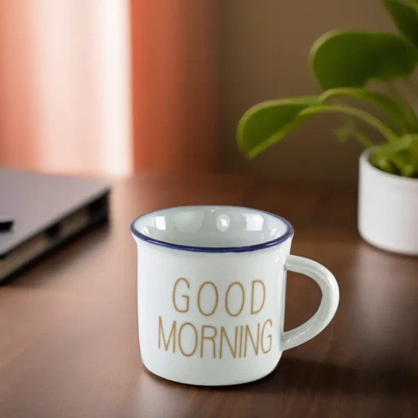 Ceramic good morning design blue small coffee cup1