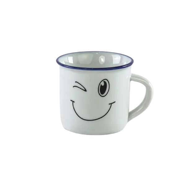 Ceramic happy face design blue small coffee cup