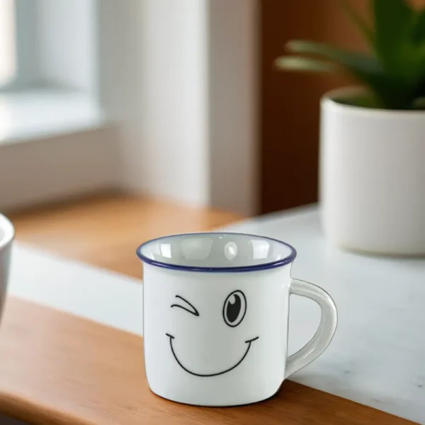 Ceramic happy face design blue small coffee cup1