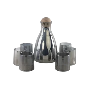 Glass black bottle with 6pcs cups set