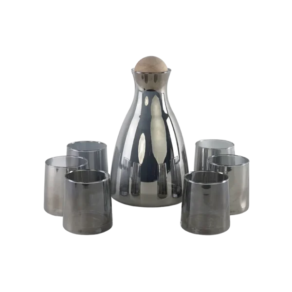 Glass black bottle with 6pcs cups set