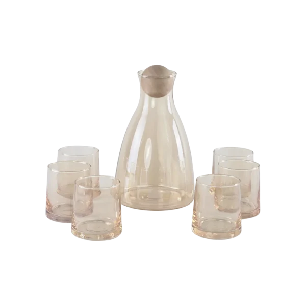 Glass gold bottle with 6pcs cups set