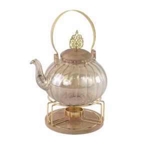 Glass gold tea pot with stand