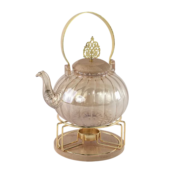 Glass gold tea pot with stand