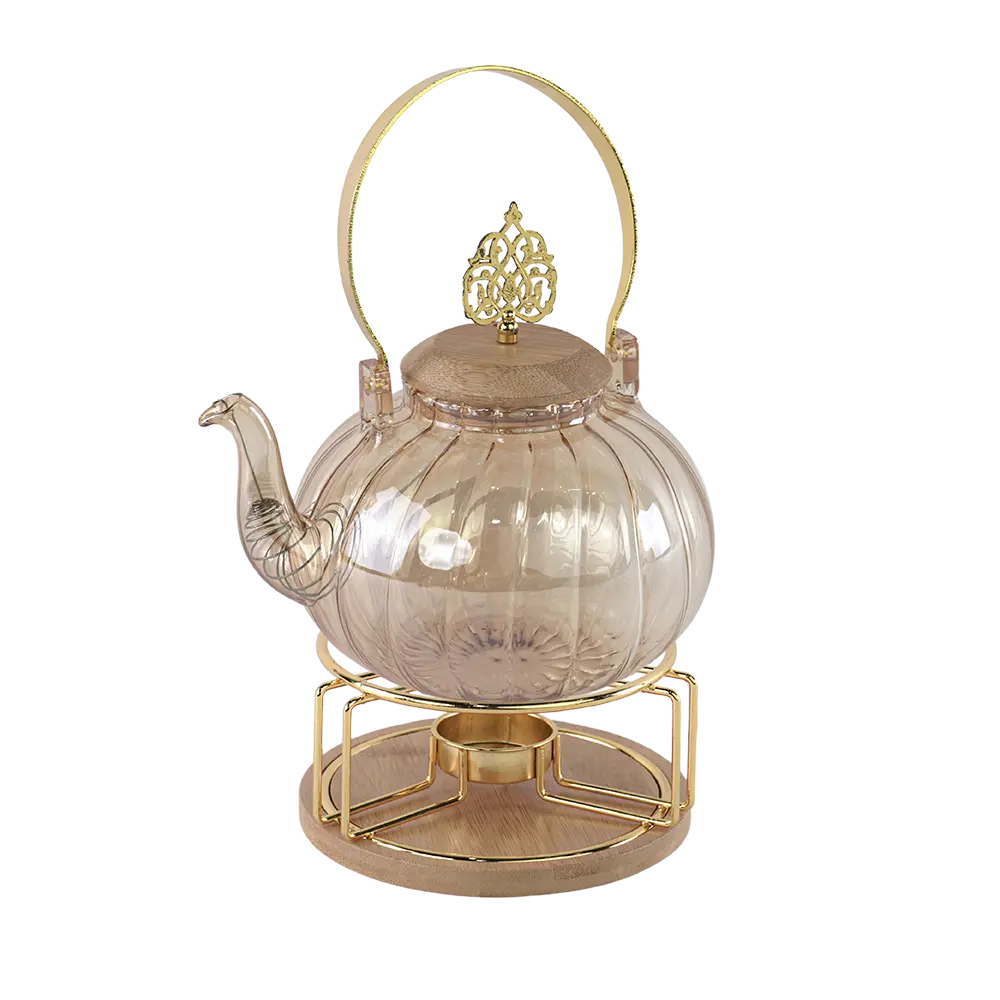 Glass gold tea pot with stand