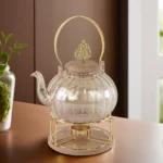 Glass gold tea pot with stand1