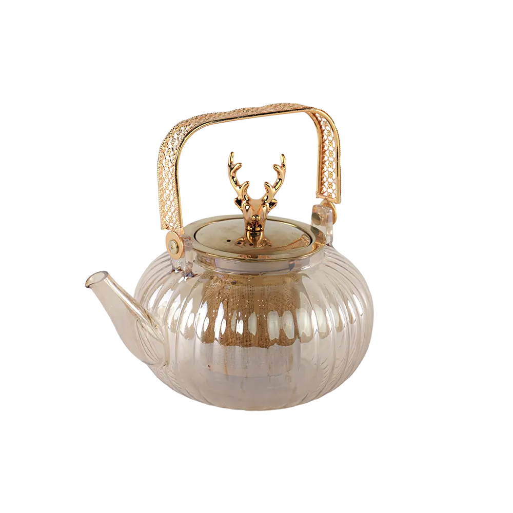 Glass gold tea pot with strainer