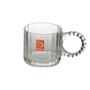 Glass ribbed design mug with bubble handle