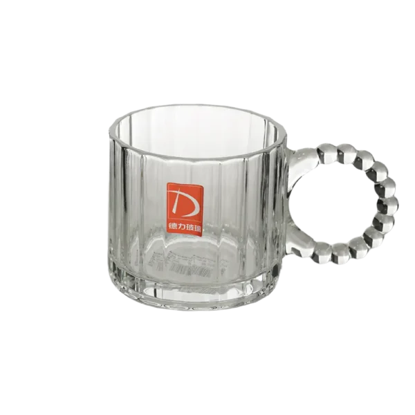 Glass ribbed design mug with bubble handle