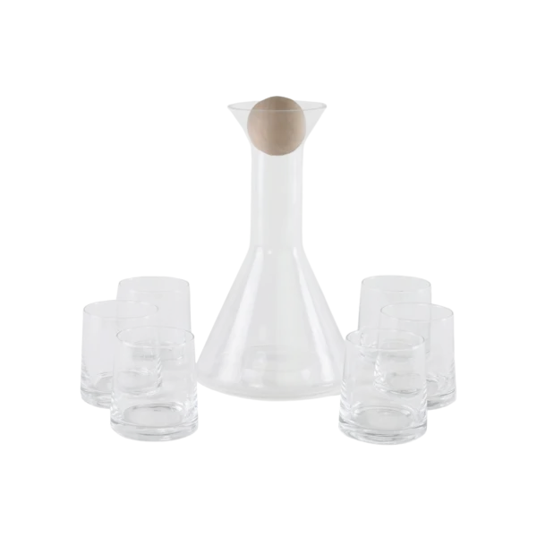 Glass transparent bottle with 6pcs cups set