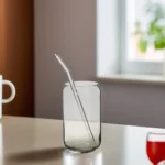 Glass transparent juices cup with straw1