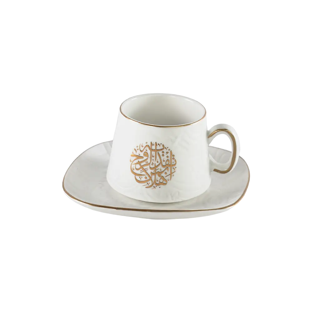 Momaz 12pcs white arabic font design coffee cups with saucer set