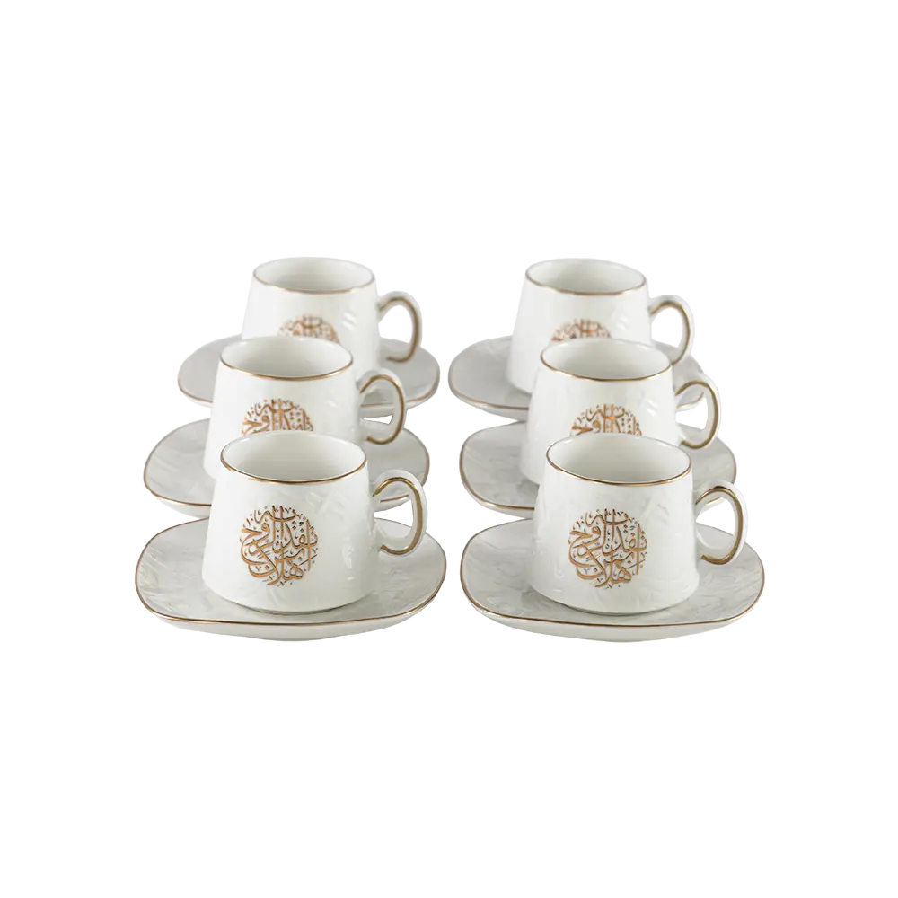 Momaz 12pcs white arabic font design coffee cups with saucer set2