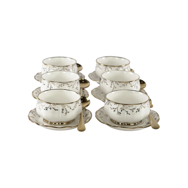 Momaz 6pcs white & gold bowls with saucers & spoons2