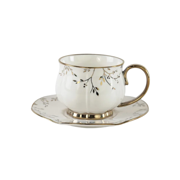 Momaz 6pcs white & gold tea cups with saucer set