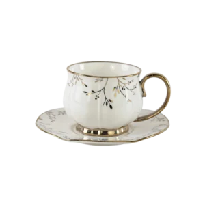 Momaz 6pcs white & gold tea cups with saucer set