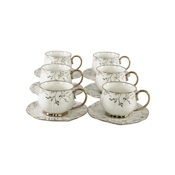 Momaz 6pcs white & gold tea cups with saucer set1