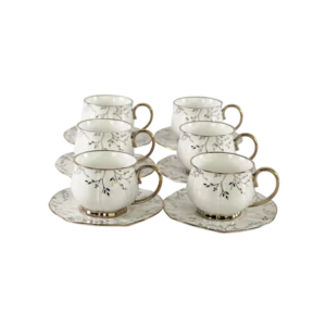 Momaz 6pcs white & gold tea cups with saucer set1