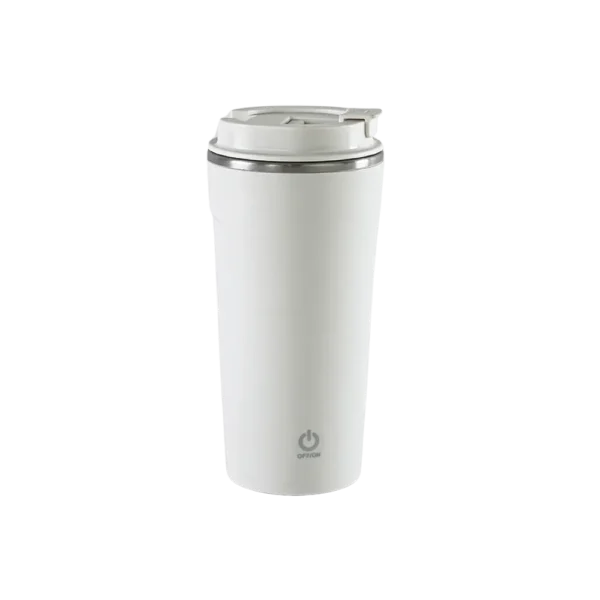 Stainless 400ml white mug with automatic stirring