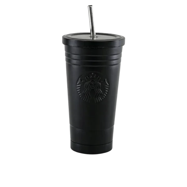 Stainless starbucks design black mug with straw