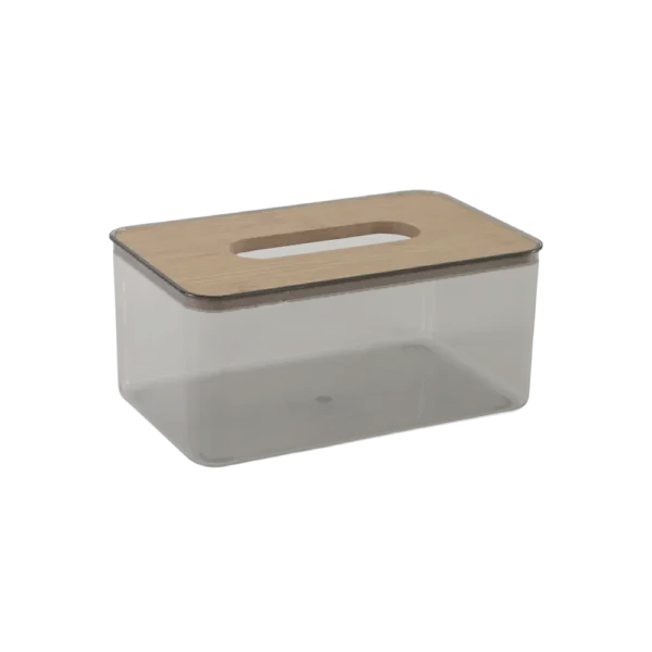 Transpatent 21.5x12x10cm tissue box with wooden lid