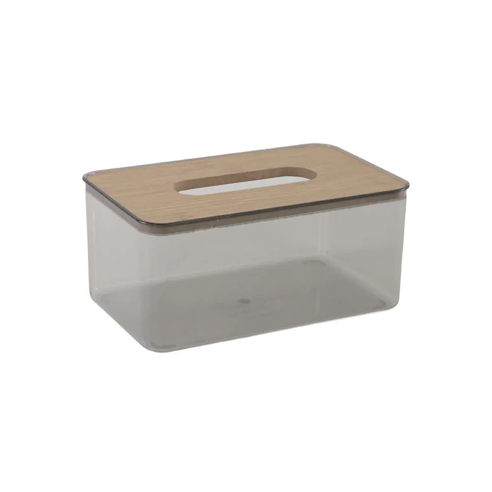 Transpatent 21.5x12x10cm tissue box with wooden lid