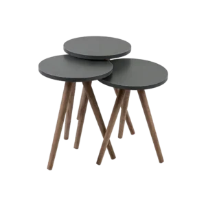 Turkish wooden 3pcs circular dark grey tables set