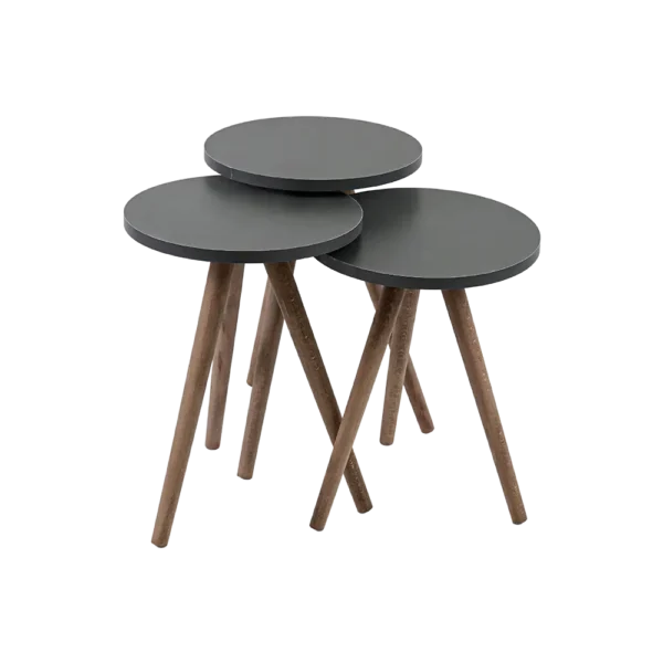 Turkish wooden 3pcs circular dark grey tables set