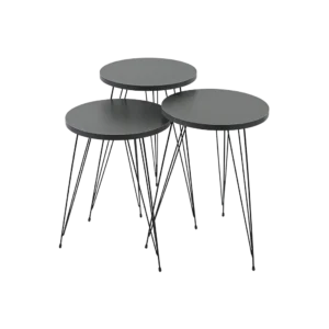 Turkish wooden 3pcs circular dark grey tables set with iron legs