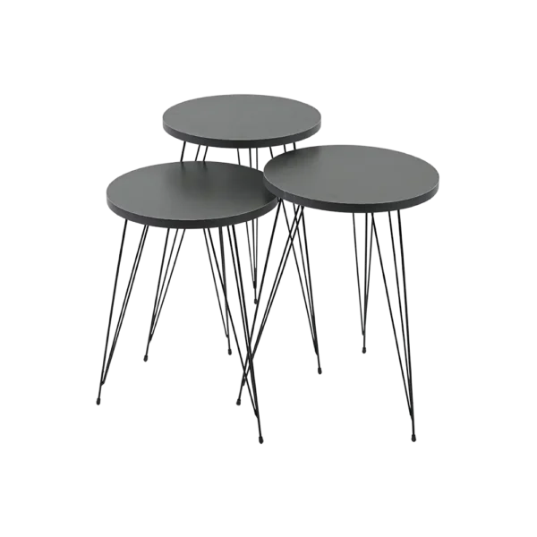 Turkish wooden 3pcs circular dark grey tables set with iron legs